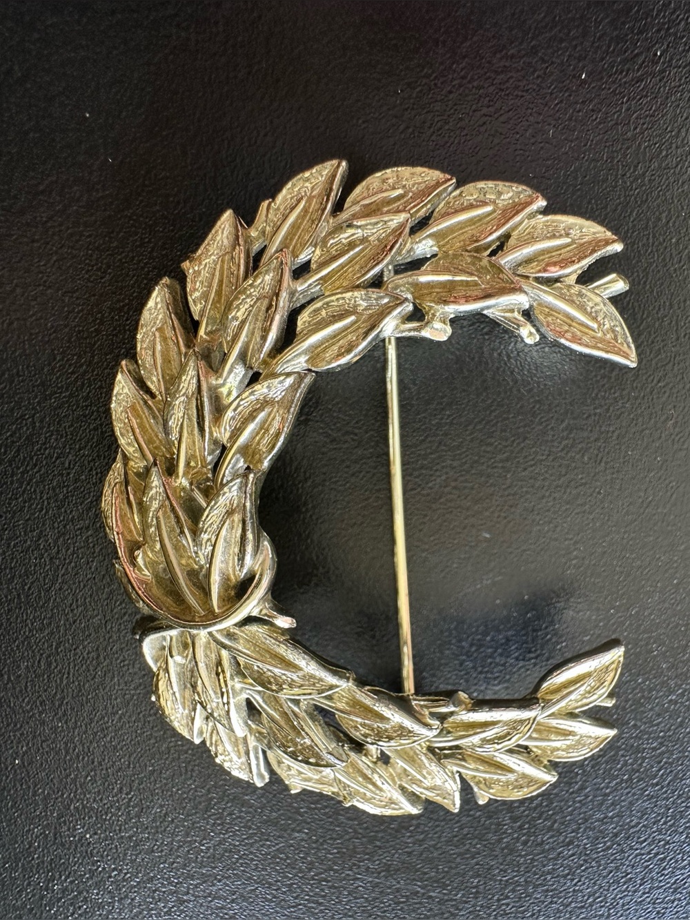 Vintage Coro Pegasus Gold Crescent Leaf Brooch